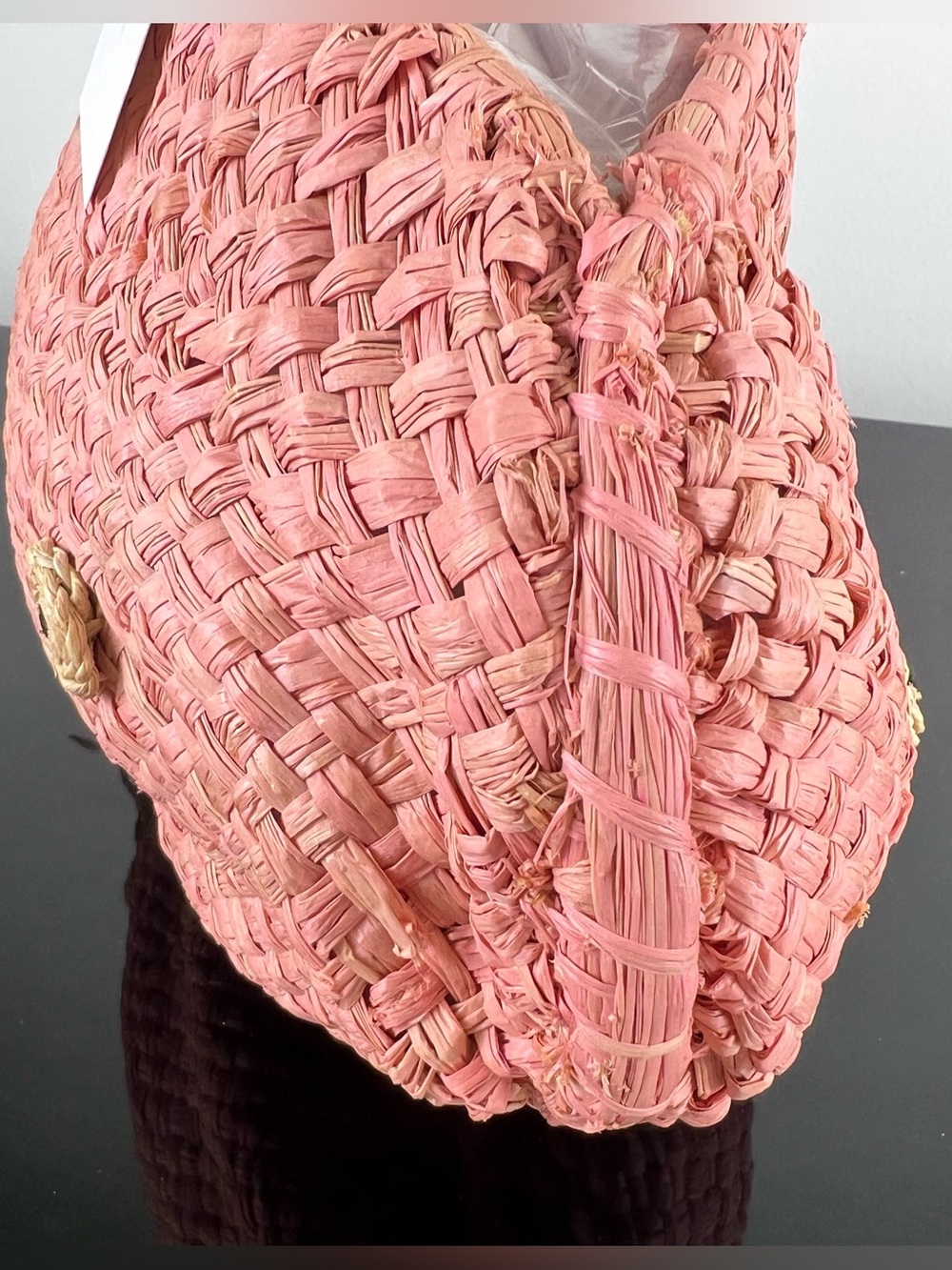 Bonpoint Girls Raffia Straw Woven Fish Bag, Pink - Picture 6 of 11
